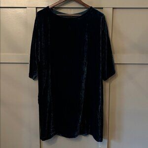 Eileen Fisher Bateau Neck Velvet Dress Dark Green Silk Rayon Size XL